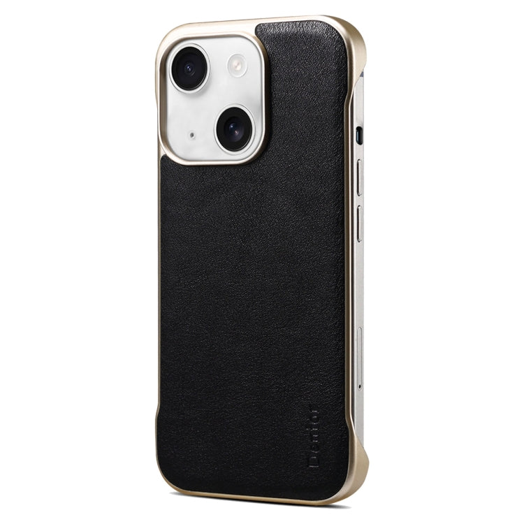For iPhone 15 Denior MagSafe Genuine Leather Calf Texture Phone Case(Black) by Denior