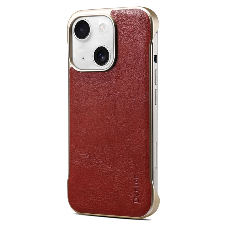 For iPhone 14 Plus Denior MagSafe Genuine Leather Calf Texture Phone Case(Red) by Denior