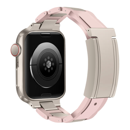 For Apple Watch 46mm / 49mm / 45mm / 44mm T-shaped Magnetic Buckle Stainless Steel Rubber Watch Band(Pink Starlight Buckle) by bashfashion