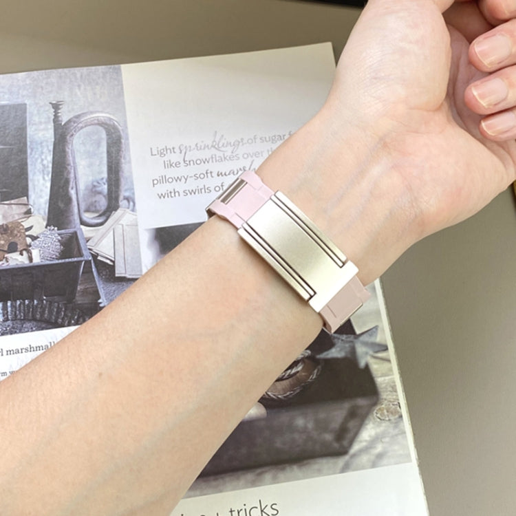For Apple Watch 46mm / 49mm / 45mm / 44mm T-shaped Magnetic Buckle Stainless Steel Rubber Watch Band(Pink Starlight Buckle) by bashfashion