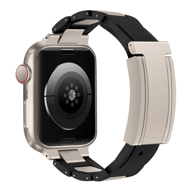For Apple Watch 46mm / 49mm / 45mm / 44mm T-shaped Magnetic Buckle Stainless Steel Rubber Watch Band(Black Starlight Buckle) by bashfashion
