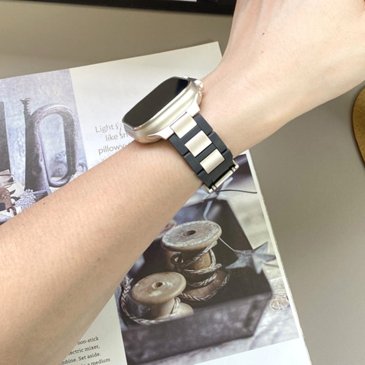 For Apple Watch 46mm / 49mm / 45mm / 44mm T-shaped Magnetic Buckle Stainless Steel Rubber Watch Band(Black Starlight Buckle) by bashfashion