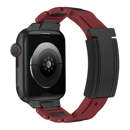 For Apple Watch 46mm / 49mm / 45mm / 44mm T-shaped Magnetic Buckle Stainless Steel Rubber Watch Band(Wine Red Black Buckle) by bashfashion