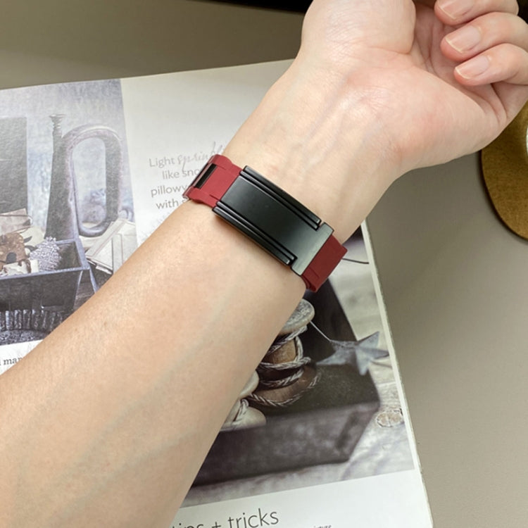 For Apple Watch 46mm / 49mm / 45mm / 44mm T-shaped Magnetic Buckle Stainless Steel Rubber Watch Band(Wine Red Black Buckle) by bashfashion