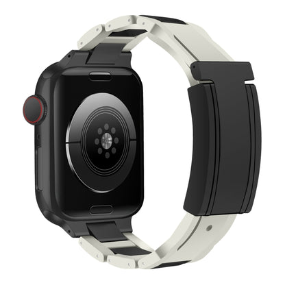 For Apple Watch 46mm / 49mm / 45mm / 44mm T-shaped Magnetic Buckle Stainless Steel Rubber Watch Band(Beige Black Buckle) by bashfashion