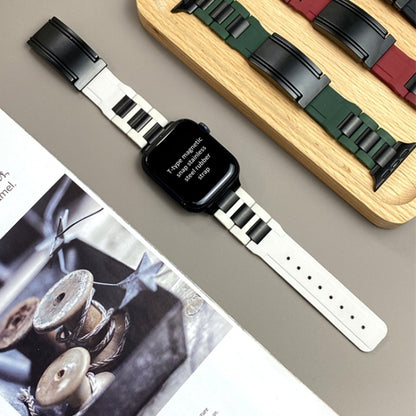 For Apple Watch 46mm / 49mm / 45mm / 44mm T-shaped Magnetic Buckle Stainless Steel Rubber Watch Band(Beige Black Buckle) by bashfashion