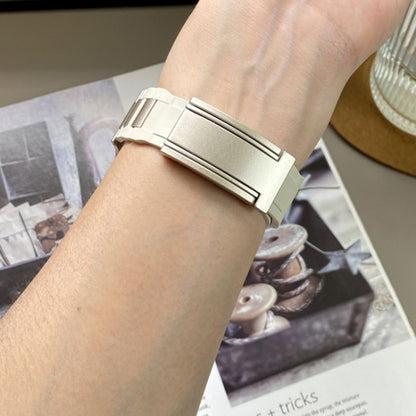 For Apple Watch 46mm / 49mm / 45mm / 44mm T-shaped Magnetic Buckle Stainless Steel Rubber Watch Band(Beige Starlight Buckle) by bashfashion