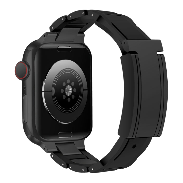 For Apple Watch 42mm / 41mm / 40mm / 38mm T-shaped Magnetic Buckle Stainless Steel Rubber Watch Band(Black Black Buckle) by bashfashion