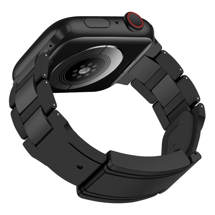 For Apple Watch 42mm / 41mm / 40mm / 38mm T-shaped Magnetic Buckle Stainless Steel Rubber Watch Band(Black Black Buckle) by bashfashion