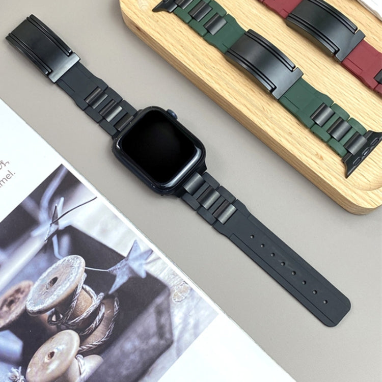 For Apple Watch 42mm / 41mm / 40mm / 38mm T-shaped Magnetic Buckle Stainless Steel Rubber Watch Band(Black Black Buckle) by bashfashion