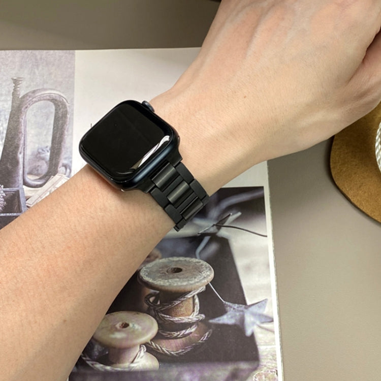 For Apple Watch 42mm / 41mm / 40mm / 38mm T-shaped Magnetic Buckle Stainless Steel Rubber Watch Band(Black Black Buckle) by bashfashion