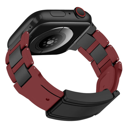 For Apple Watch 42mm / 41mm / 40mm / 38mm T-shaped Magnetic Buckle Stainless Steel Rubber Watch Band(Wine Red Black Buckle) by bashfashion