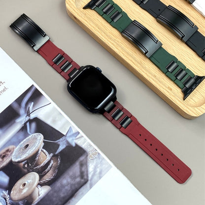 For Apple Watch 42mm / 41mm / 40mm / 38mm T-shaped Magnetic Buckle Stainless Steel Rubber Watch Band(Wine Red Black Buckle) by bashfashion