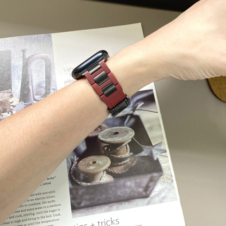 For Apple Watch 42mm / 41mm / 40mm / 38mm T-shaped Magnetic Buckle Stainless Steel Rubber Watch Band(Wine Red Black Buckle) by bashfashion