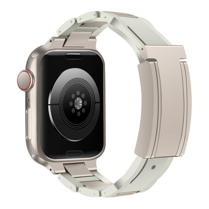 For Apple Watch 42mm / 41mm / 40mm / 38mm T-shaped Magnetic Buckle Stainless Steel Rubber Watch Band(Beige Starlight Buckle) by bashfashion