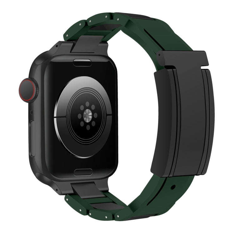 For Apple Watch 42mm / 41mm / 40mm / 38mm T-shaped Magnetic Buckle Stainless Steel Rubber Watch Band(Pine Green Black Buckle) by bashfashion