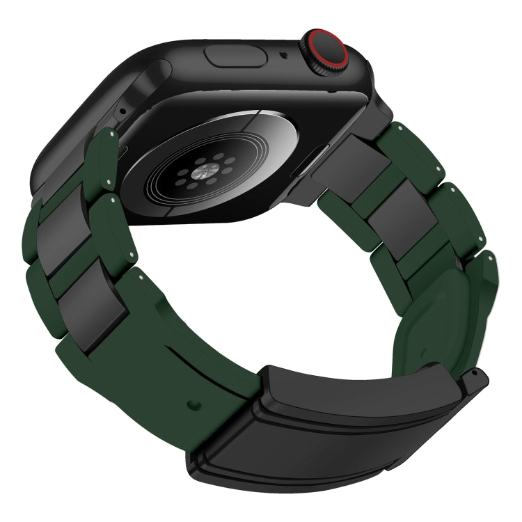 For Apple Watch 42mm / 41mm / 40mm / 38mm T-shaped Magnetic Buckle Stainless Steel Rubber Watch Band(Pine Green Black Buckle) by bashfashion