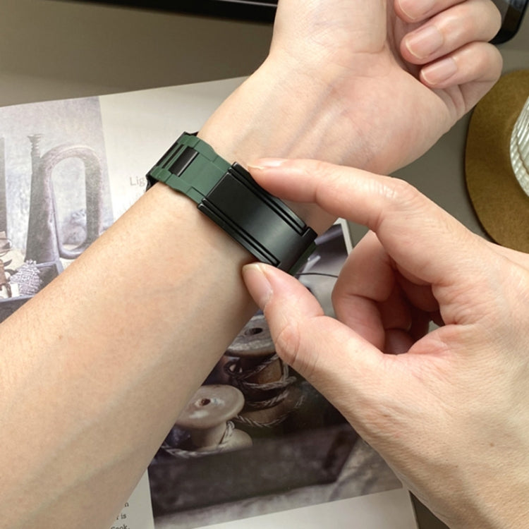 For Apple Watch 42mm / 41mm / 40mm / 38mm T-shaped Magnetic Buckle Stainless Steel Rubber Watch Band(Pine Green Black Buckle) by bashfashion