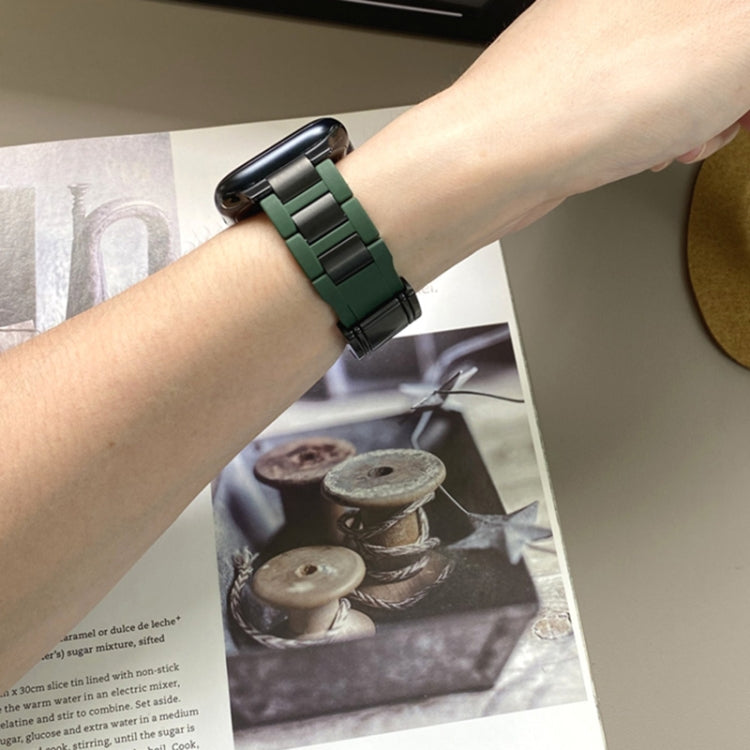 For Apple Watch 42mm / 41mm / 40mm / 38mm T-shaped Magnetic Buckle Stainless Steel Rubber Watch Band(Pine Green Black Buckle) by bashfashion