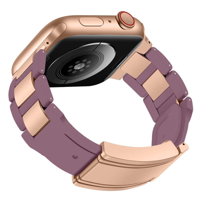 For Apple Watch 42mm / 41mm / 40mm / 38mm T-shaped Magnetic Buckle Stainless Steel Rubber Watch Band(Smoky Purple Rose Gold Buckle) by bashfashion