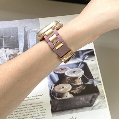 For Apple Watch 42mm / 41mm / 40mm / 38mm T-shaped Magnetic Buckle Stainless Steel Rubber Watch Band(Smoky Purple Rose Gold Buckle) by bashfashion