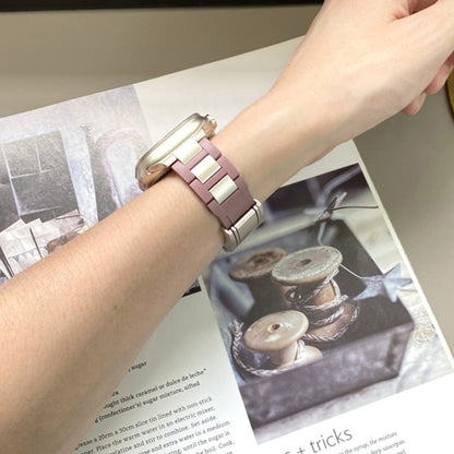 For Apple Watch 42mm / 41mm / 40mm / 38mm T-shaped Magnetic Buckle Stainless Steel Rubber Watch Band(Smoky Purple Starlight Buckle) by bashfashion
