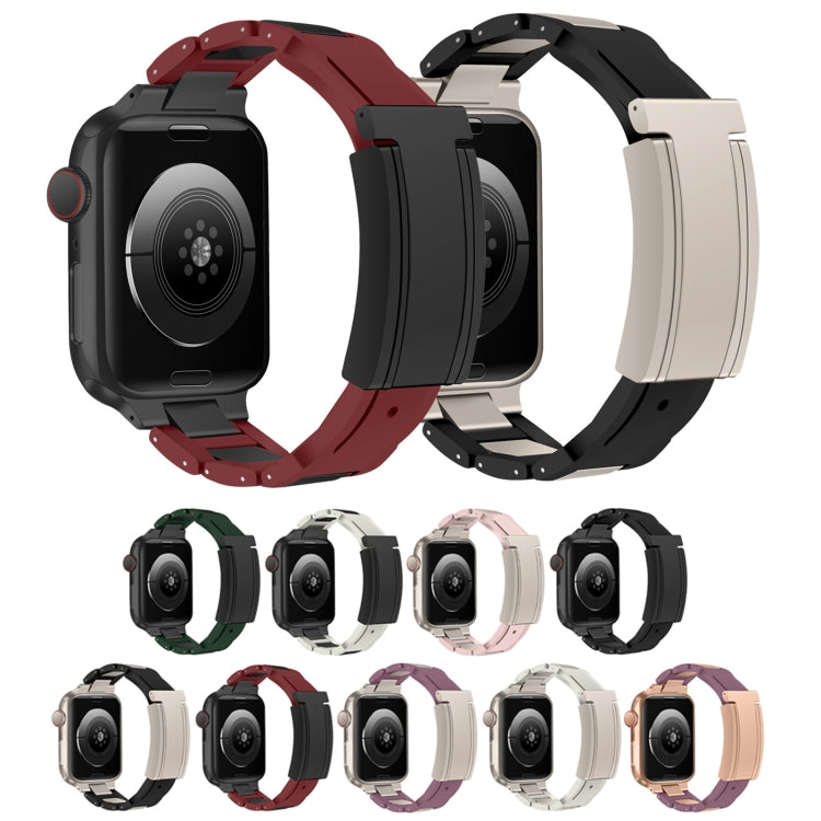 For Apple Watch 42mm / 41mm / 40mm / 38mm T-shaped Magnetic Buckle Stainless Steel Rubber Watch Band(Wine Red Black Buckle) by bashfashion