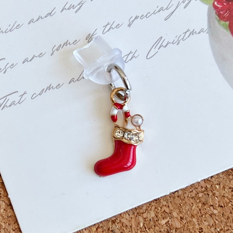 For Micro USB Christmas Series Dust Plug(Red Sock) by bashfashion