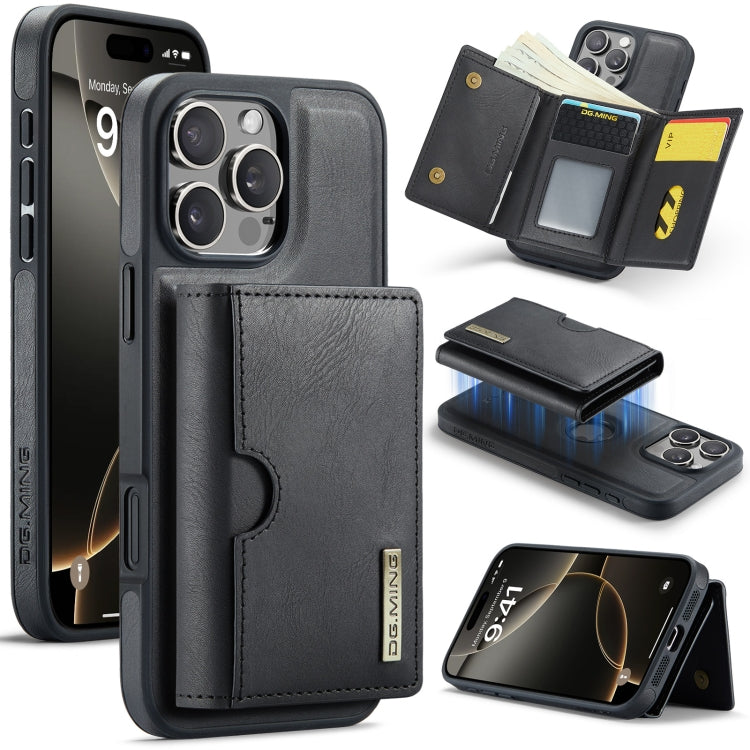 For iPhone 16 Pro Max DG.MING M6 Series RFID Tri-fold Card Bag Removable Leather Phone Case(Black) by DG.MING
