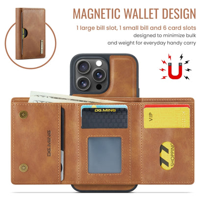 For iPhone 16 Pro Max DG.MING M6 Series RFID Tri-fold Card Bag Removable Leather Phone Case(Brown) by DG.MING