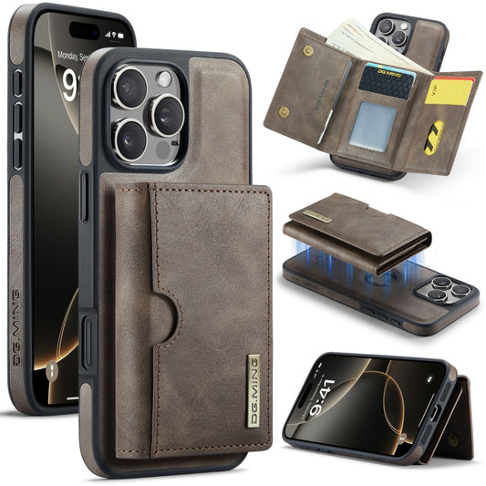 For iPhone 16 Pro Max DG.MING M6 Series RFID Tri-fold Card Bag Removable Leather Phone Case(Coffee) by DG.MING