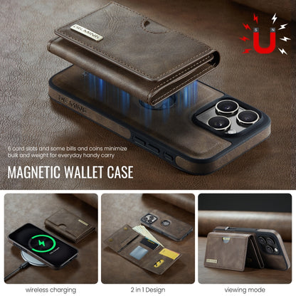 For iPhone 16 Pro Max DG.MING M6 Series RFID Tri-fold Card Bag Removable Leather Phone Case(Coffee) by DG.MING
