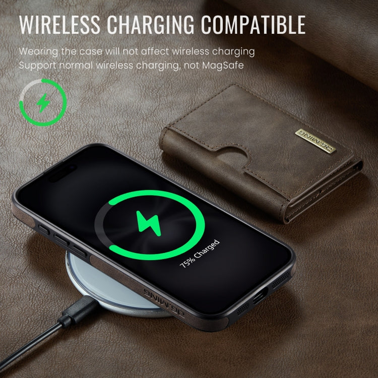 For iPhone 16 Pro Max DG.MING M6 Series RFID Tri-fold Card Bag Removable Leather Phone Case(Coffee) by DG.MING