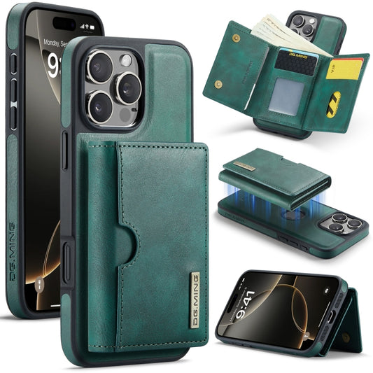 For iPhone 16 Pro Max DG.MING M6 Series RFID Tri-fold Card Bag Removable Leather Phone Case(Green) by DG.MING