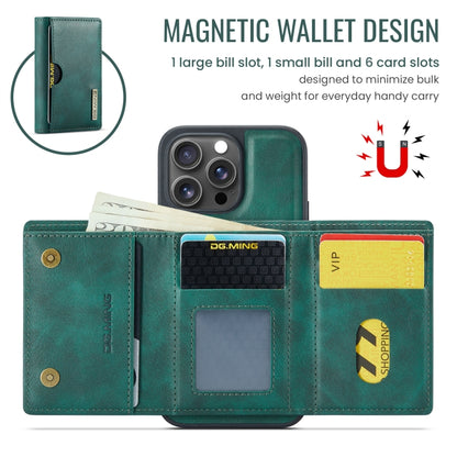 For iPhone 16 Pro Max DG.MING M6 Series RFID Tri-fold Card Bag Removable Leather Phone Case(Green) by DG.MING