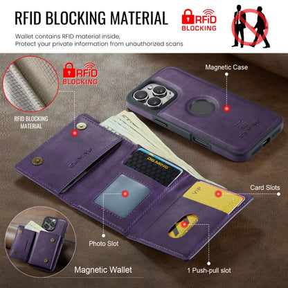 For iPhone 16 Pro Max DG.MING M6 Series RFID Tri-fold Card Bag Removable Leather Phone Case(Purple) by DG.MING