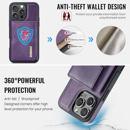 For iPhone 16 Pro Max DG.MING M6 Series RFID Tri-fold Card Bag Removable Leather Phone Case(Purple) by DG.MING