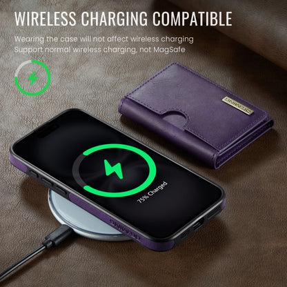 For iPhone 16 Pro Max DG.MING M6 Series RFID Tri-fold Card Bag Removable Leather Phone Case(Purple) by DG.MING