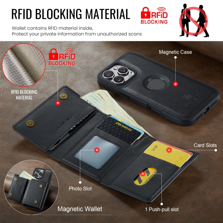 For iPhone 16 Pro DG.MING M6 Series RFID Tri-fold Card Bag Removable Leather Phone Case(Black) by DG.MING