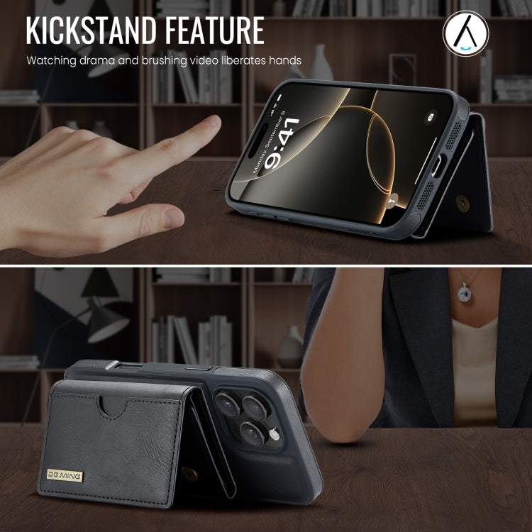 For iPhone 16 Pro DG.MING M6 Series RFID Tri-fold Card Bag Removable Leather Phone Case(Black) by DG.MING