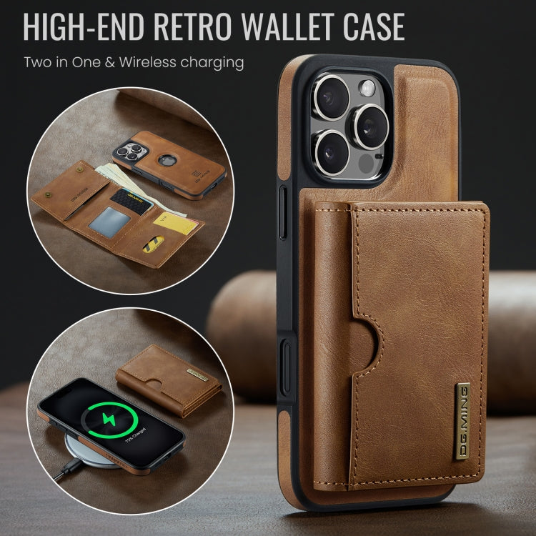 For iPhone 16 Pro DG.MING M6 Series RFID Tri-fold Card Bag Removable Leather Phone Case(Brown) by DG.MING