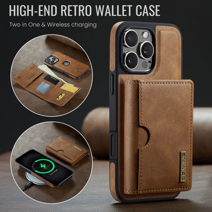 For iPhone 16 Pro DG.MING M6 Series RFID Tri-fold Card Bag Removable Leather Phone Case(Brown) by DG.MING