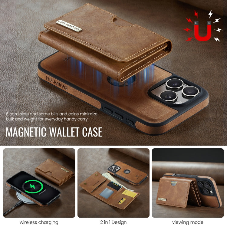 For iPhone 16 Pro DG.MING M6 Series RFID Tri-fold Card Bag Removable Leather Phone Case(Brown) by DG.MING