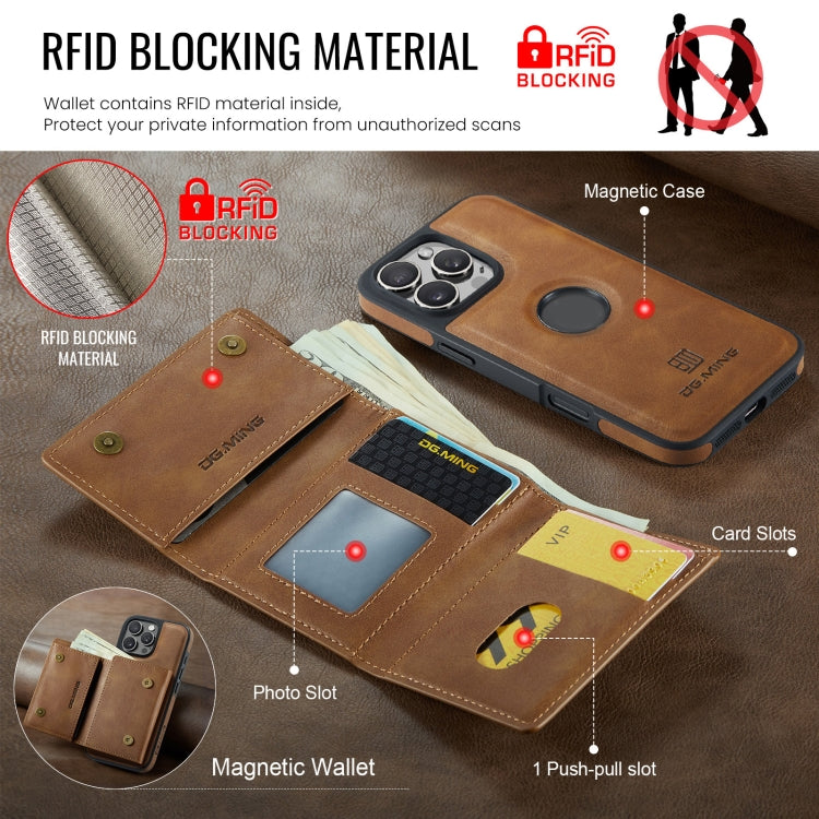 For iPhone 16 Pro DG.MING M6 Series RFID Tri-fold Card Bag Removable Leather Phone Case(Brown) by DG.MING