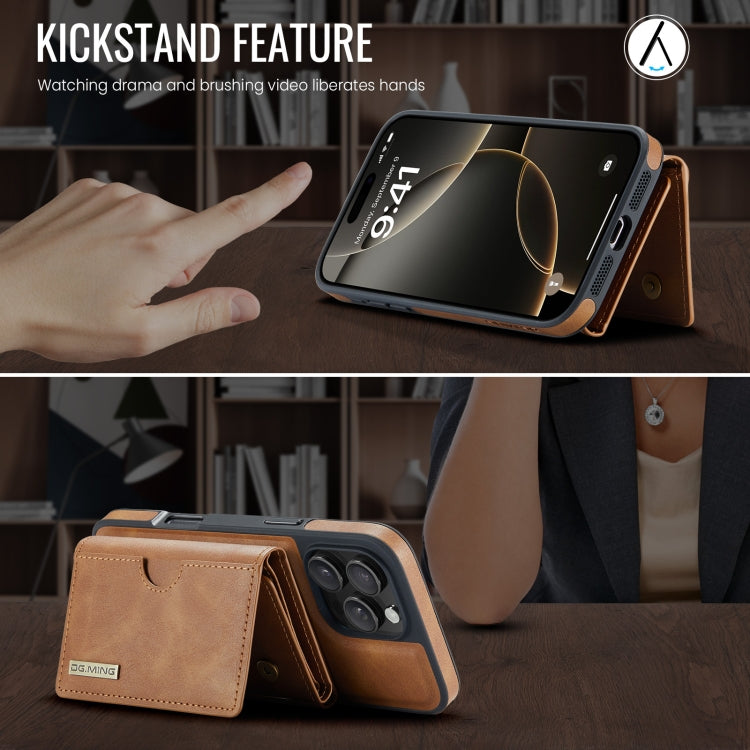 For iPhone 16 Pro DG.MING M6 Series RFID Tri-fold Card Bag Removable Leather Phone Case(Brown) by DG.MING