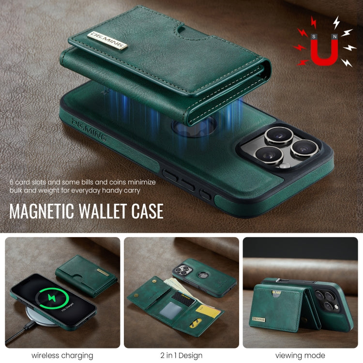 For iPhone 16 Pro DG.MING M6 Series RFID Tri-fold Card Bag Removable Leather Phone Case(Green) by DG.MING