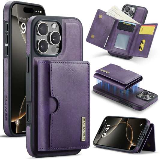 For iPhone 16 Pro DG.MING M6 Series RFID Tri-fold Card Bag Removable Leather Phone Case(Purple) by DG.MING