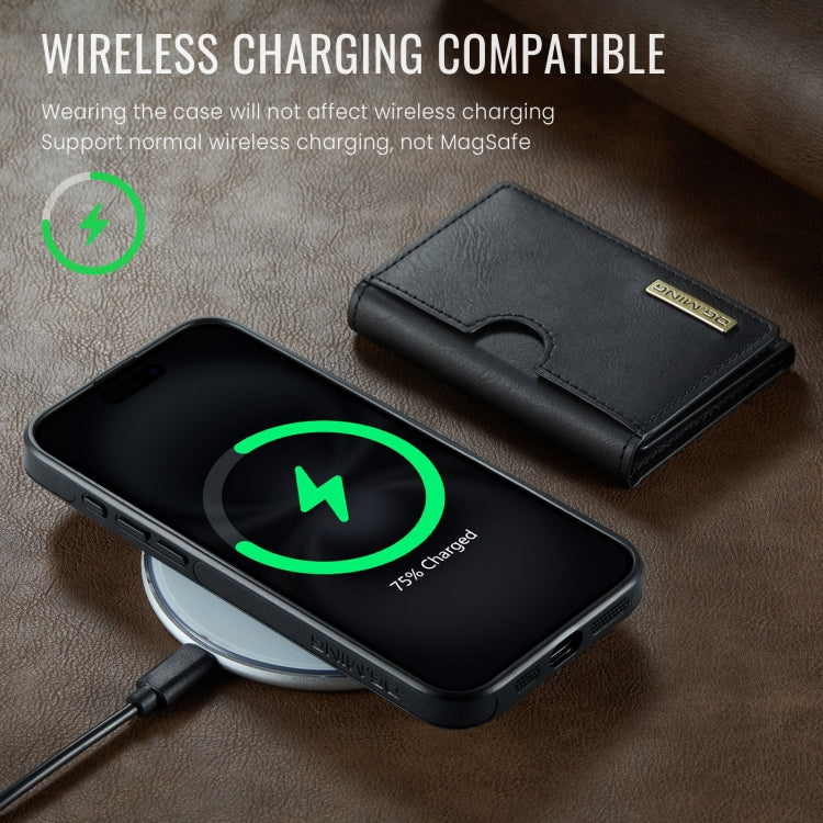 For iPhone 16 Plus DG.MING M6 Series RFID Tri-fold Card Bag Removable Leather Phone Case(Black) by DG.MING