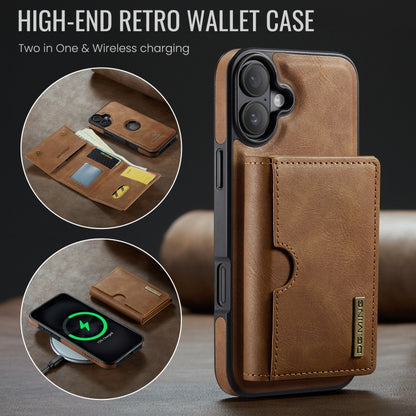 For iPhone 16 Plus DG.MING M6 Series RFID Tri-fold Card Bag Removable Leather Phone Case(Brown) by DG.MING