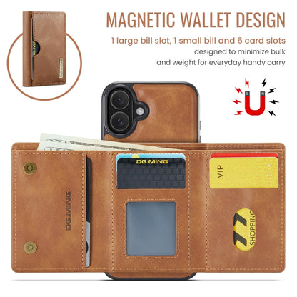 For iPhone 16 Plus DG.MING M6 Series RFID Tri-fold Card Bag Removable Leather Phone Case(Brown) by DG.MING